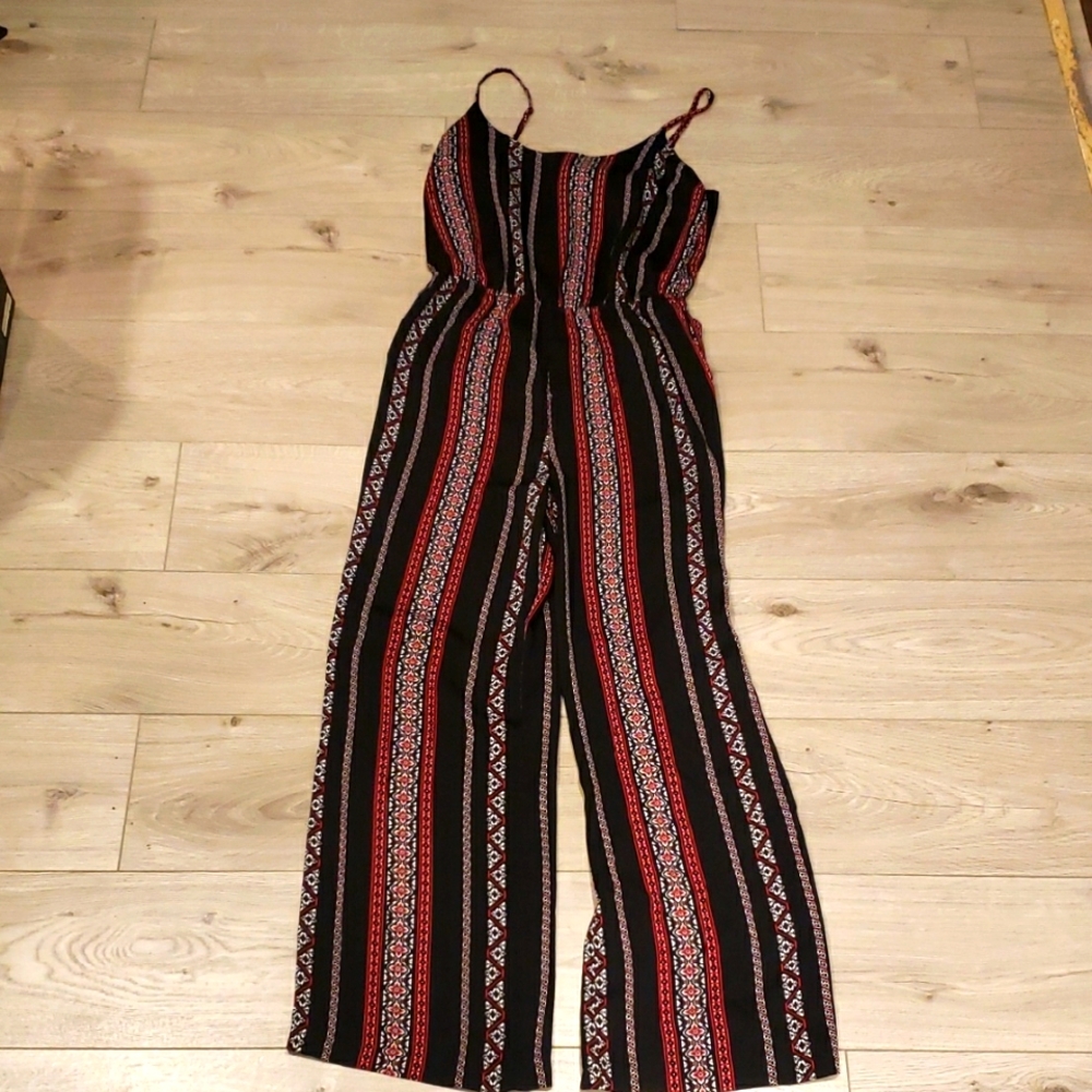 Red and Black Wide-Leg Jumpsuit with Spaghetti Straps